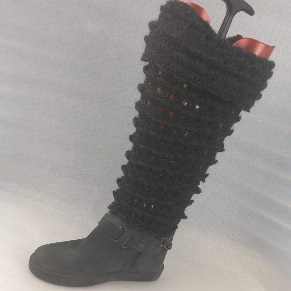 TWIN-SET Simona Barbieri Leather/Wool Sweater knit Hidden wedge Boho boot 37/6us - Picture 2 of 6